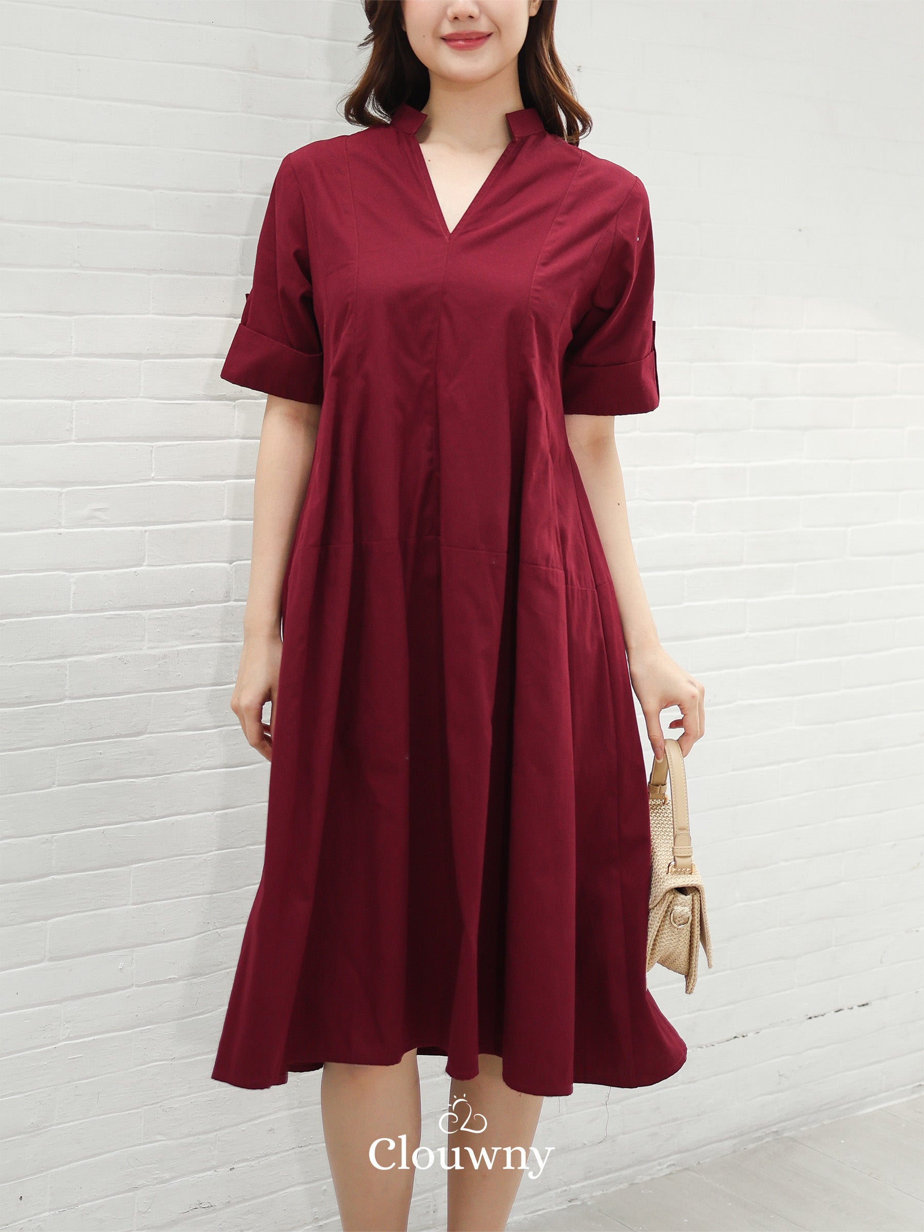Mayi Loose Vneck Dress - Maroon